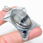 Natural Ocean Fume Agate,Blue Topaz Stone 925 Sterling Silver Pendant 2.68 b9f66