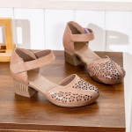 Johnature Retro ehtsast nahast &otilde;&otilde;nsad hingavad sandaalid Mitmek&uuml;lgsed &uuml;mara ninaga paksu kontsaga naiste kingad 37 pruuni suhkru v&auml;rv