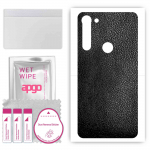 apgo Protective Skin Sticker for the back compatible with Motorola Moto G8 Power, Wrap Film, Foil, Vinyl - Pattern Black Leather
