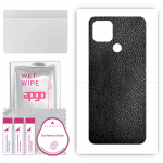 apgo Protective Skin Sticker for the back compatible with Oppo A15, Wrap Film, Foil, Vinyl - Pattern Black Leather