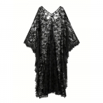 Suures suuruses seksikas kate, naiste soliidne must l&auml;bipaistev pits, Batwing varrukatega lips tagasi. One-size must