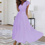 Naiste pikk kleit Maxi kleit vabaaja kleit Sifonki kleidid Swing kleit &uuml;hev&auml;rviline vabaaja t&auml;iskasvanud &otilde;ues igap&auml;evane kohting Voldis l&uuml;hikeste varrukatega V-kaelusega kleit L