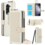 Blokeeriva kaardipesa ja pliiatsihoidjaga nahast &uuml;mbris Samsung Galaxy Z Fold 6 5 4 3 5G jaoks, Crossbody rahakott (Pole pliiatsit) Galaxy Z Fold 6 valge