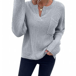 Mood s&uuml;gisene pikkade varrukatega kootud pullover naiste kampsunid, talvised V-kaelusega taskud, soliidsed džemperid, naiste top vintage pluss suuruses vabaaja kudumid 24637 XXL helehall v&auml;rv