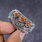 Natural Orange Carnelian Gemstone Handmade 925 Sterling Silver Ring Size 7 c1y97