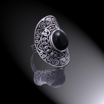 Natural Black Onyx Gemstone Handmade 925 Sterling Silver Ring Size 8 q1v59