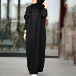 Moslemi kleit Naiste dressipluusikleit Stiilsed kapuutsiga pikkade varrukatega maksikleidid Naiste vabaaja &uuml;hev&auml;rvilised kapuutsiga Vestidos R&uuml;&uuml; S-3XL XL must