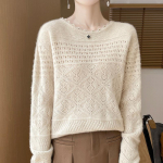 Naiste ka&scaron;miirist sviiter Qinghe ka&scaron;miir 30% ka&scaron;miir 70% vill s&uuml;gis-talvine ka&scaron;miir pullover k&auml;sitsi kootud pehme ja soe XL beež