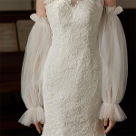 Pikad pulmade kunstvarrukad pitsid, pooll&auml;bipaistvad, pundunud varrukad t&uuml;llist kunstvarrukad Elegantsed eemaldatavad varrukad pulmaooperi peo jaoks pruutkleidi aksessuaarid One Size valge