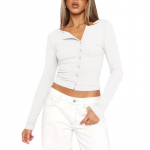Naiste kevad- ja s&uuml;gispluus Y2K Slim Fashion Pure Desire Wind pikkade varrukatega topid S valge