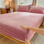 Kuum talvine soe flanell-fliisist voodipesu kaheinimesevoodile, queen/king size, k&otilde;ikeh&otilde;lmav madratsikate Bed sheet (180x200x25cm) s&uuml;gav roosa v&auml;rv
