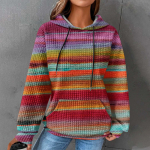 Naiste moodne vabaaja tr&uuml;kitud kapuutsiga pullover pikkade varrukatega ruuduline dressipluus XL punane
