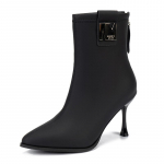 Armsad poolsaapad Naine Talvine vabaaja terava ninaga naiste kingad Solid Flock Keskmise kontsaga metallist kaunistus Moodsad saapad Kingad 35