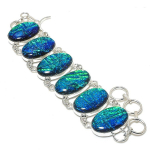 Natural Blue Triplet Opal Gemstone 925 Sterling Silver Bracelet 7-8 i0h69