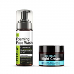 Ustraa Bright Night Kit - Foaming Face Wash - For Sensitive Skin - 150 ml | Moisture Retention | with Ceramides & Night Cream - De-tan