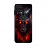 Coque Maniacase pour Samsung Galaxy A12 Loup noir feu rouge