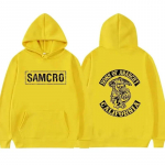 Sons of Anarchy SAMCRO Kahepoolse tr&uuml;kiga t&auml;navar&otilde;ivad, mehed, naised, Harajuku kaubam&auml;rgiga disainitud kapuuts Meeste &uuml;lisuured kapuutsid Pusa M kollane