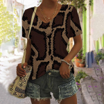 Snake Printing T-s&auml;rgid V-kaelusega naiste seksikas Leopard Digiprintiga T-s&auml;rk 3D l&uuml;hikeste varrukatega moodne naiste topp S