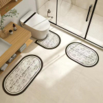 Retro Bathroom Diatom Mud Floor Mat Three-Piece U-Shaped Toilet Mat Toilet Absorbent Non-Slip Foot Mat Entrance Door Mat 3pc40x80 50x80 50x55