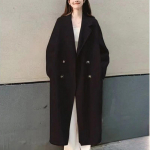 Naiste s&uuml;gis- ja talvine uus villane pikk mantel 3XL must