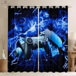 E-Spordi Tuba M&auml;nguakna Kardinad V&auml;rviline Loov Tr&uuml;kk Elutuba Magamistuba E-Spordi Kaunistus Kohandatud Kardinad 2 tk W50xH130(CM)x2PCS&Rod pocket blue