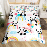Armas punane panda tekikott king size, roosa armastuse t&auml;htede voodipesukomplekt kawaii multika loomad tekkekate t&uuml;drukulik magus tekkekate 140x200cm 3pcs