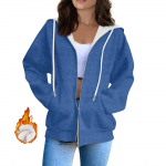 Naiste dressipluus Spordiflanellist dressipluus pikkade varrukatega vabaaja kapuutsiga dressipluus L sinine