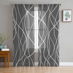 Keerutatud Jooned Moodne Kunst Hall L&auml;bipaistvad Kardinad Elutoa Kaunistuseks Akknakardinad K&ouml;&ouml;ki T&uuml;ll Voile Organza Kardinad W135 x H115cm x1 gray
