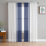 Siniste triipudega tekstuuriga valged l&auml;bipaistvad kardinad elutoa kaunistamiseks Akknakardinad k&ouml;&ouml;ki T&uuml;ll Voile Organza Kardinad W135 x H115cm x1 white