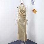 &Uuml;hev&auml;rvilised seksikad litritega varrukateta elegantsed naiste kleidid avatud &otilde;laga moekad figuuri j&auml;rgi istuvad naiste tualetid uus rannapeokleit M kuld