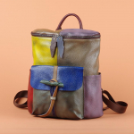 Retro&otilde;mblustega ehtsast nahast naiste seljakott vabaaja seljakott k&auml;sitsi valmistatud kott juhuslik v&auml;rv kontrastv&auml;rv