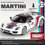 1/18 M&otilde;&otilde;tkava Porsche 918 Martini Racing Sulamist Auto Mudel Heliefektidega, Autentsed Detailid Lastele ja Kollektsion&auml;&auml;ridele, V&otilde;idus&otilde;idu Repliik valge