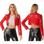 Naiste PU kunstnahast pikkade varrukatega jakid Slim Fit peomantel Naiste moodne nahktagi tantsukost&uuml;&uuml;m 3XL punane