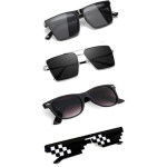 Sheomy Unisex Combo pakkumine 4 tooni prillidega pathan p&auml;ikeseprillid ristk&uuml;lik retro vintage kitsad naised::Mehed , MKN-472 black