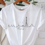 Vintage Elegant O-kaelusega L&uuml;hikeste Varrukatega T-s&auml;rk Pariisi Torni Prindiga &Uuml;laosa Kvaliteetne Mugav Ja Minimalistlik Naiste R&otilde;ivastus 2XL