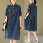 Suvine naiste kleit Vestidos R&uuml;&uuml; Elbise L&otilde;tv Suur Suurus Mood Polo L&uuml;hikeste Varrukatega Denim Kleidid XXL sinine