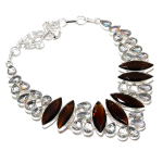 Honey Topaz, White Topaz Handmade 925 Sterling Silver Jewelry Necklace 18 f9s20