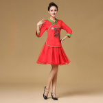 Tantsukost&uuml;&uuml;mi &uuml;likond etnilises stiilis tikitud aplikatsioonidega pluus keskealiste ja eakate l&uuml;hikeste varrukatega &uuml;likond 2XL