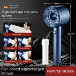 Filtreeritud survega du&scaron;iotsik viie reguleeritava seadistusega, survega majapiduse vannitoa veesoojendi du&scaron;i jaoks, vihm