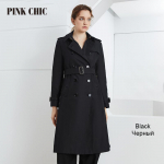 ROOSA &Scaron;IKK Uus Briti kevads&uuml;gisene tuulejakk naiste rev&auml;&auml;rkrae, kahe rinnaga v&ouml;&ouml;rihm Liiklusmantel Grace Trench 667-1 S must