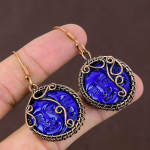 Blue Cameo Face Handmade Copper Wire Wrap Jewelry Earring 2.17 m0l20