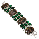 Watermelon Tourmaline, Diopside Handmade 925 Sterling Silver Bracelet 7-8 g6f32