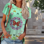 Naiste suvine T-s&auml;rk liblikaprindiga retromoe l&uuml;hikeste varrukatega t-s&auml;rgid vabaaja tr&uuml;kitud topid XS lilla