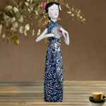 Chinese Ancient Lady in Qipao Statue 11.5x8.5x27.5cm