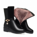 Naiste Talvised Soojad Pluss Fliis Lumekiilkontsaga Saapad PU Nahast Saapad Madala Tallaga Keskmise S&auml;&auml;rega Ema Mugavus Puuvillased Kingad 40(Foot25cm)