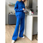 Naiste s&uuml;gis- ja talvine k&otilde;rge kaelusega vabaaja kampsun-kardigan kaheosaline komplekt XL sinine