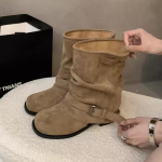 Moodsad Naiste Pahkluusaapad Suede Moodne Disainerjalatsid Uued Vabaaja Talvised Kontsaga Saapad 2025 Talvine Hubane Luksuslik Mootorrattasaapad Botas De Mujer 35 khaki