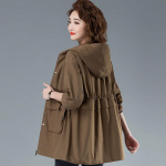 Kevadised ja s&uuml;gisesed naiste keskmise pikkusega Trench-mantel Kapuutsiga lukuga Seotavad jakid Briti stiilis lahtised mantlid Naisteriided 5XL khaki