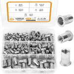 SAE  Assortment, VIGRUE 185pcs #8-32#10-24 1/4 -20 5/16 -18 3/8 -16 304 Stainless Steel erts Riv Kit, Flat Head Threaded Insert Nut Assort One Size h&otilde;be