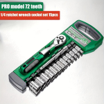 Pikenduspadrunite komplekt 1/4 -3/8 -1/2 , CR-V meetrilised ja tollim&otilde;&otilde;dulised padrunid kiirkinnitusega p&otilde;rkmehhanismiga, pro mudel 72 hammast, padrunid